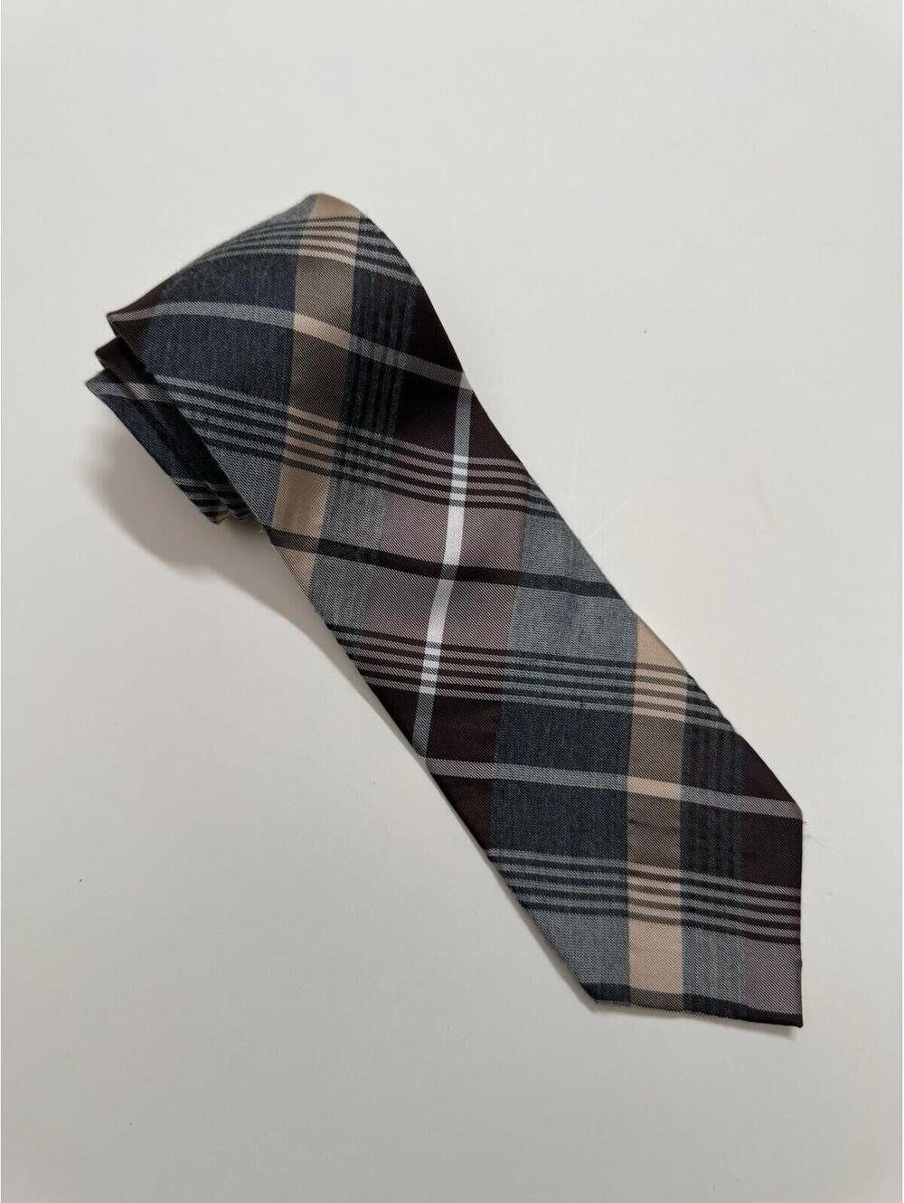 Alfani Men’s Tie In Brown And Grey Plaid